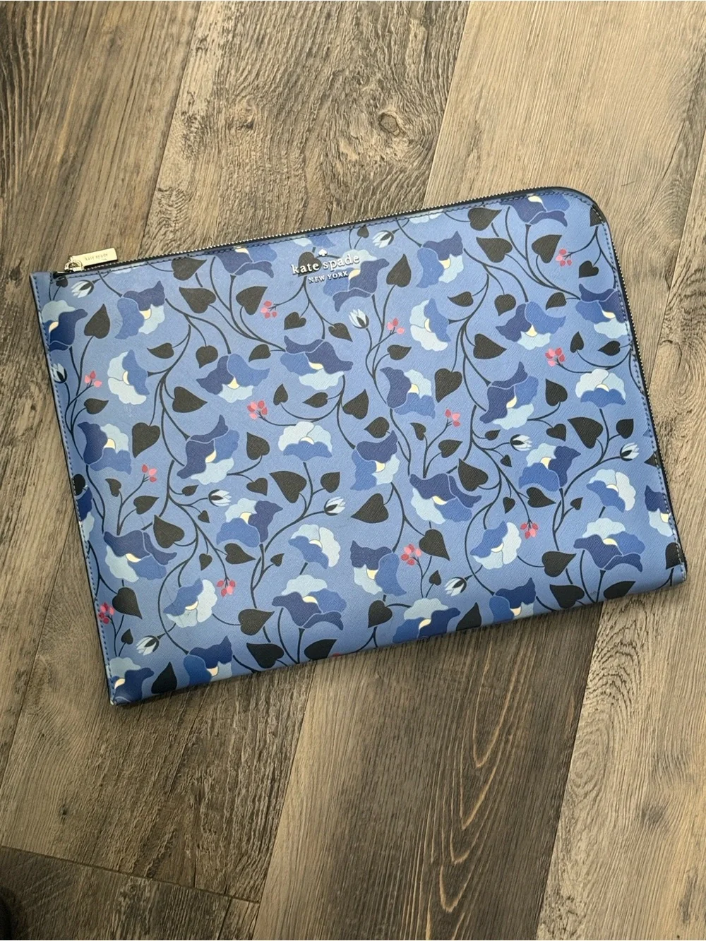 kate spade blue floral zip folio/laptop case 15 inch